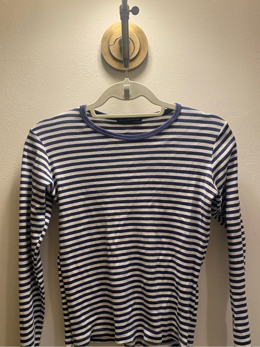 Brandy Melville Striped Long-Sleeve Crewneck Top - Navy & White